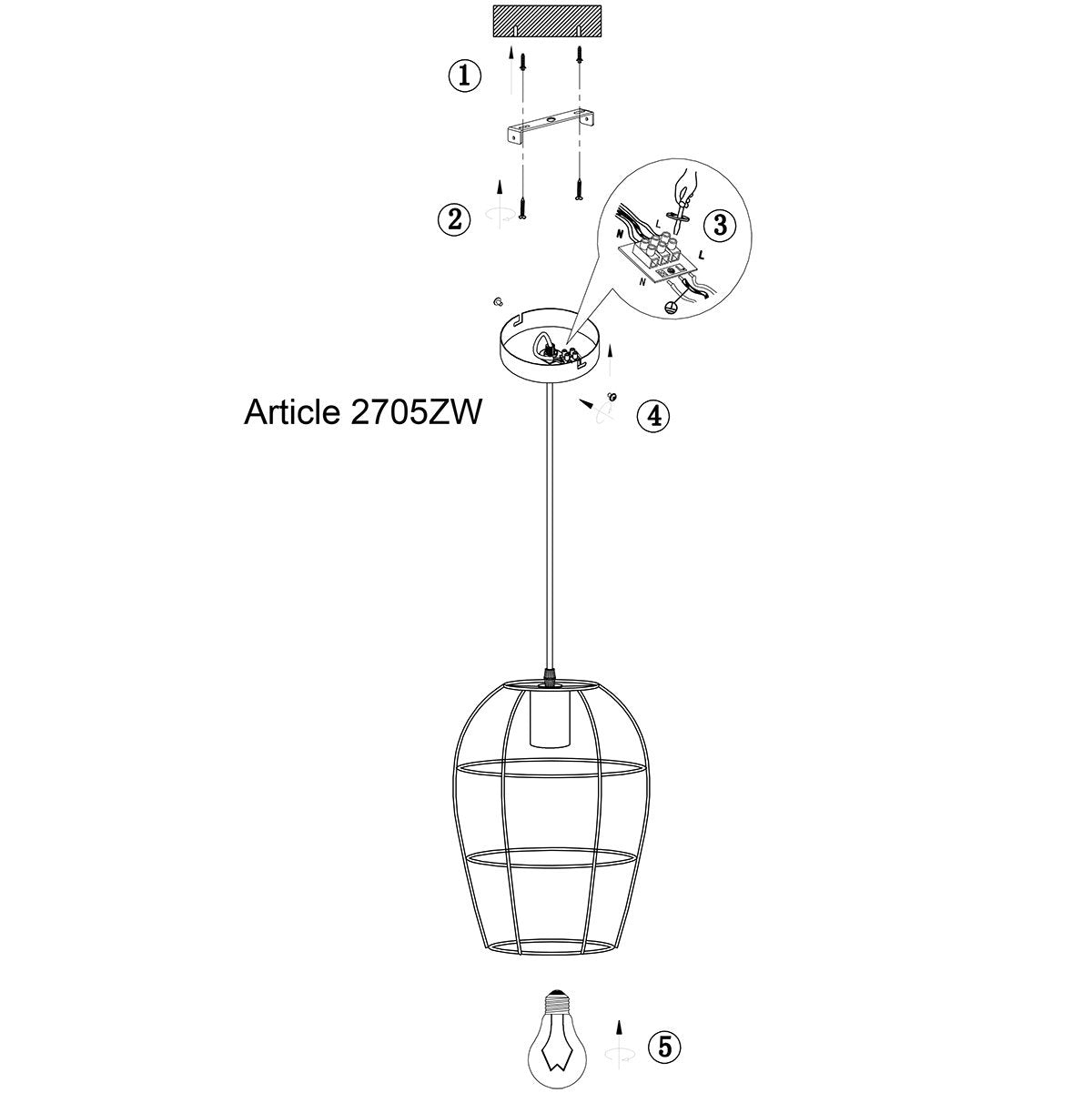 Hanglamp Minimalics 2705ZW – Zwart, verstelbaar van 35 cm tot 185 cm, Scandinavisch design, met E27 fitting, van merk Mexlite, gemaakt van metaal, kunststof en elektronica
