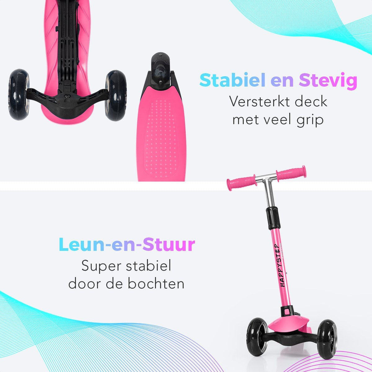 LifeGoods HappyStep - Kinderstep - Step 2-5 Jaar - 3 Lichtgevende Wielen - Jongens/Meisjes - Roze