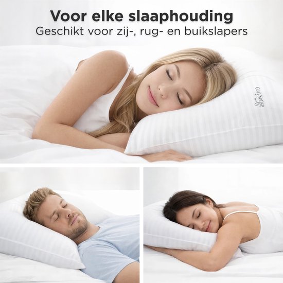 CozySense® Hoofdkussen - Set van 2 - 50x70 CM - Premium Slaapkussen - 100% Katoenen Tijk - Pillow - Ondersteunend Kussen voor Zij-, Buik- en Rugslapers