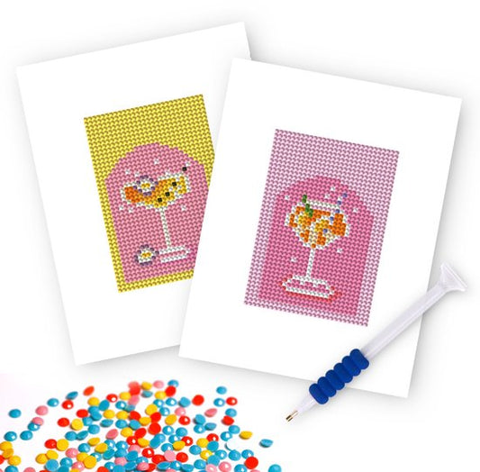 Mini Diamond Painting Set – 2 Stuks – Cocktails Design – 15x20 cm – Creatieve Hobby Set