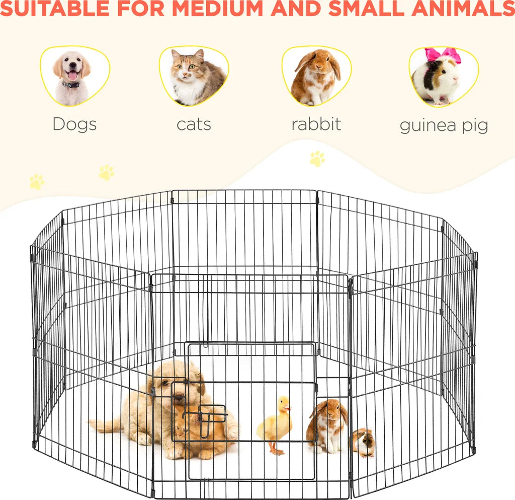 Yaheetech Puppyren 8 Panelen 127 x 127 x 61 cm - Zwart - Opvouwbare Hondenren met Deur voor Puppy's en Kleine Huisdieren