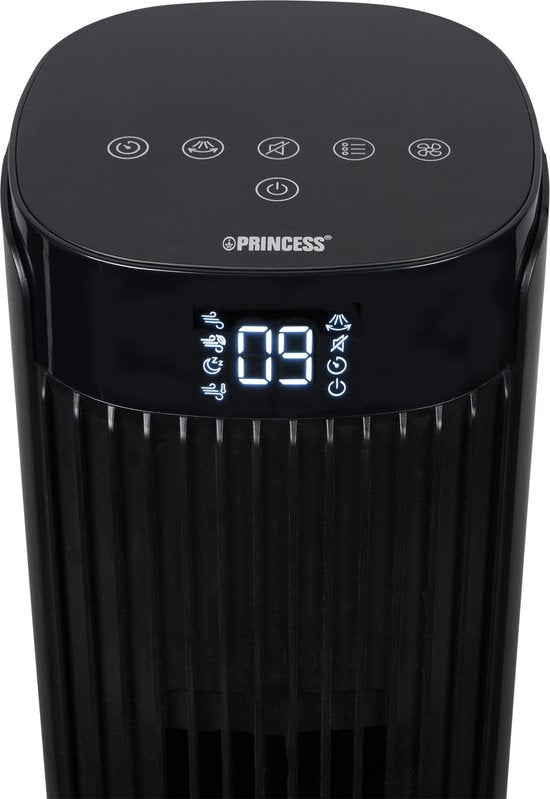 Princess DC Torenventilator 91cm– Extra Stil - 12 snelheden – 4 windmodi – 90° oscillatie – Timer 1-24uur – Met Afstandsbediening – Zwart - 352370