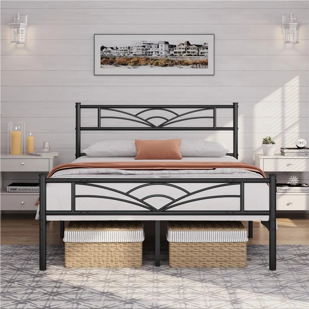 Yaheetech Metalen Bedframe - Wolkenpatroon - Lattenbodem - 140 x 200 cm - 32 cm Opbergruimte - Zwart