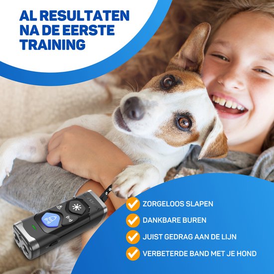 Vulpes Goods® Ultrasone Anti Blaf Apparaat – 4-in-1 Anti Blaf Apparaat Max - Zonder Schok - alternatief Anti Blafband - voor Kleine & Grote Honden - Audio - Flashlight - Zaklamp - USB-Oplaadbaar