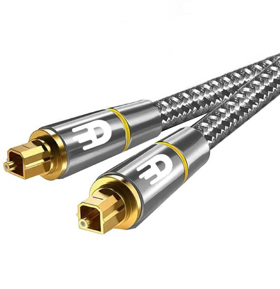 Drivv. Premium Toslink Optische Kabel Nylon - Optische Audiokabel - Optical Audio Kabel - Soundbar - Male to Male - 1 meter - Grijs