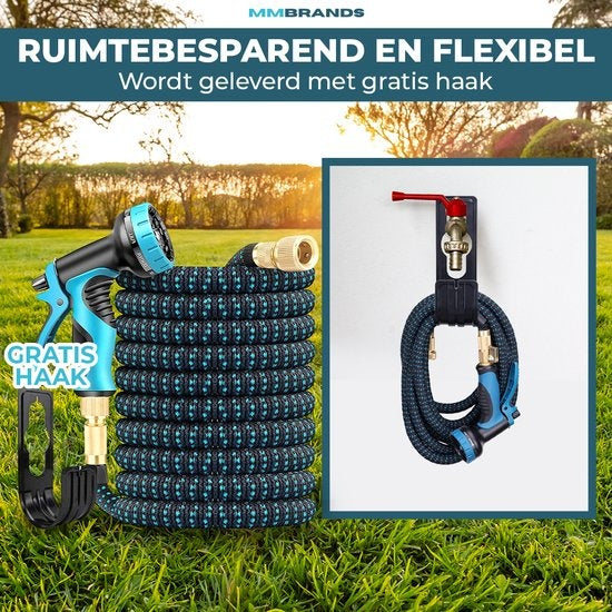 MM Brands Flexibele Tuinslang tot 15m - 10 sproeistanden - Zwart en Blauw