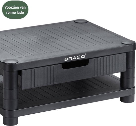 BRASQ Monitorstandaard Zwart MS200 - In Hoogte Verstelbaar - Geschikt voor Monitor, Tablet en Smartphone 24x15x6,3 cm