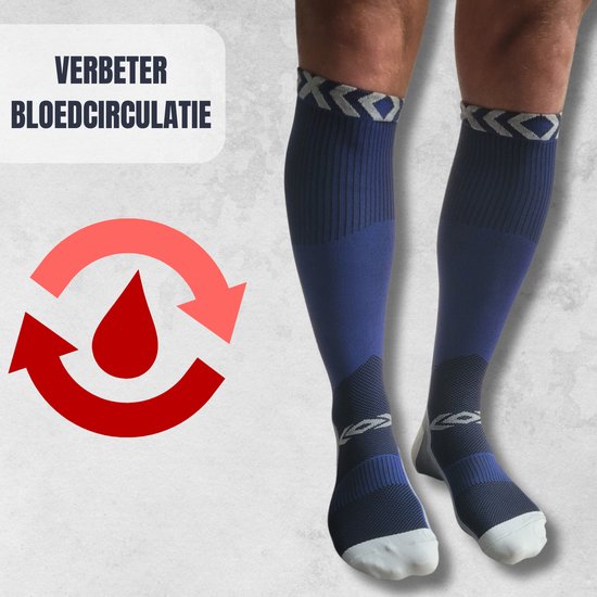Sandside Steunkousen Compressie Sokken - Compressiekousen - Hardloopsokken - Premium Actief - Donkerblauw - Maat 36-40 S/M -2 Paar
