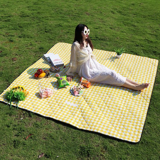 Fuegobird- Picknickdeken-200 x 200 cm-Stranddeken- Opvouwbare campingdeken- Waterdicht- Zanddichte picknickmat- Draagbare tuin-strandmat- Machinewasbaar- voor kamperen- Tuin- Park- Strand-geschikt voor kinderen's kruipdeken (geel)