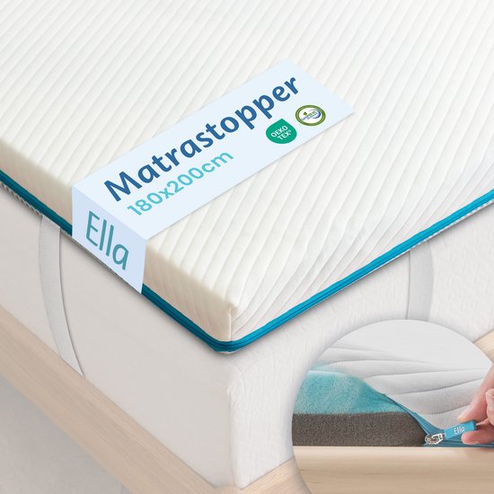 Ella Topper Matras 180x200 cm – Voorzien Van Gel-infused Traagschuim En Moon Foam En Wasbare Bamboe Hoes – Voor Slaapkamer – Lichtgrijs Traagschuim En Moon Foam – 7 cm – Medium Hardheid