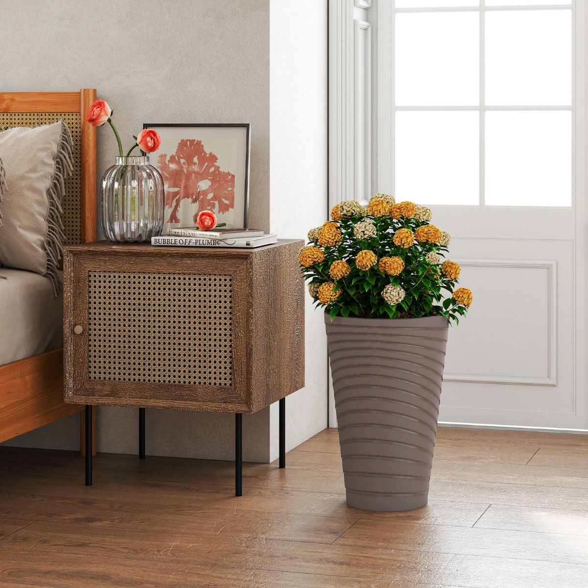 Coast Plantenbakken Set van 2 - met binnenpot en drainagegaten - weerbestendig - bruin - 45 cm hoog