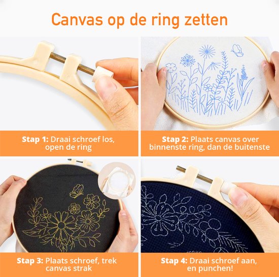 Happy Goods Borduurpakket Bloemen en Vogels - Borduurpakketten Volwassenen - Borduurset van 3 - Hobby en Creatief - Borduren