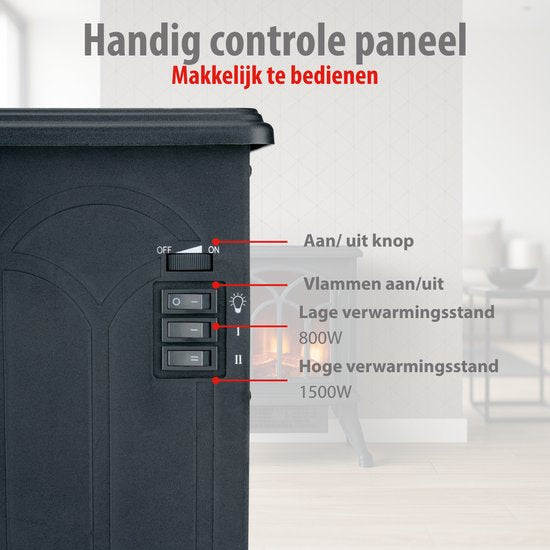 alpina Sfeerhaard Elektrisch - Elektrische Kachel Sfeerhaard - Haard met Realistisch Vlambeeld - Instelbare Thermostaat - Oververhittingsbeveiliging - 1500W - Zwart - 39x25x54cm