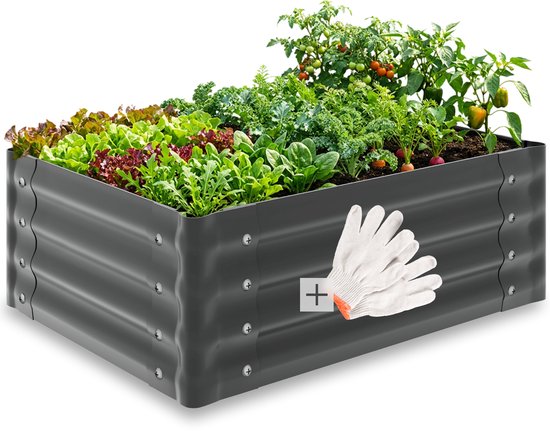 tectake® Verhoogde Plantenbak - 80 x 60 x 30 cm - 130 L - Plantenbakken voor Buiten - Kweekbak - Moestuinbak - Verzinkt Staal - Open Bodem - Kruidentuin - Tuinbak - Ergonomisch