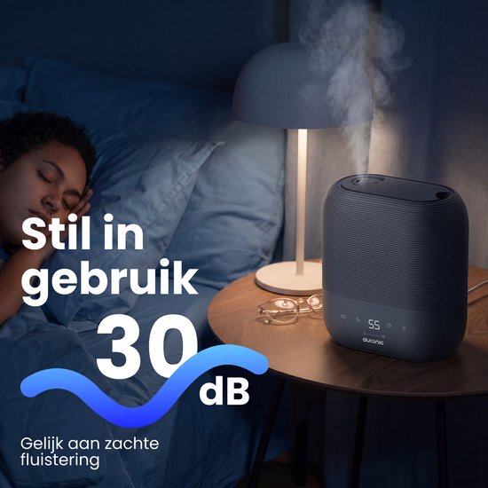 Auronic Luchtbevochtiger - 5L - Geschikt voor Slaapkamer, Babykamer, Kantoor, Woonkamer en Meer - Humidifier - BPA-Vrij - Antraciet