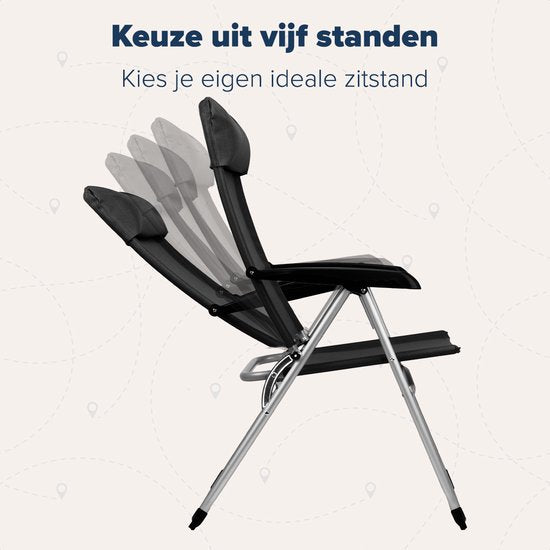 TRVLMORE Campingstoel - 5 standen - Inklapbare Kampeerstoel - 110 kg draagvermogen - Visserstoel - Klapstoel - Zwart