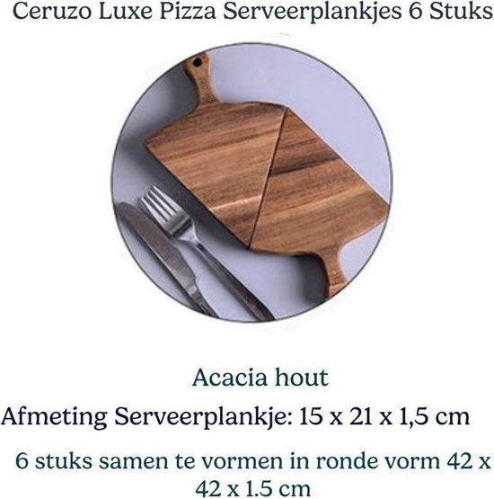 Ceruzo Luxe Pizza Serveerplankjes - 6 stuks - Samen een Pizzabord -Acacia hout