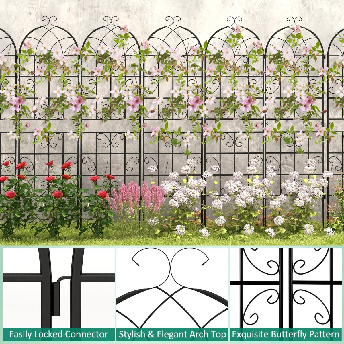 Coast Klimrek Set - 2-delig metalen plantenrek - vrijstaand tuinhek - 180 x 50 cm - zwart