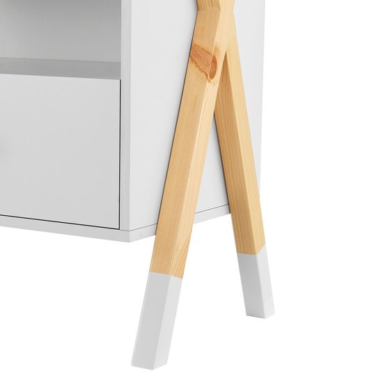 Houten Nachtkastje / Kindernachtkastje Jamie - Wit / Houtkleur - 1 Lade
