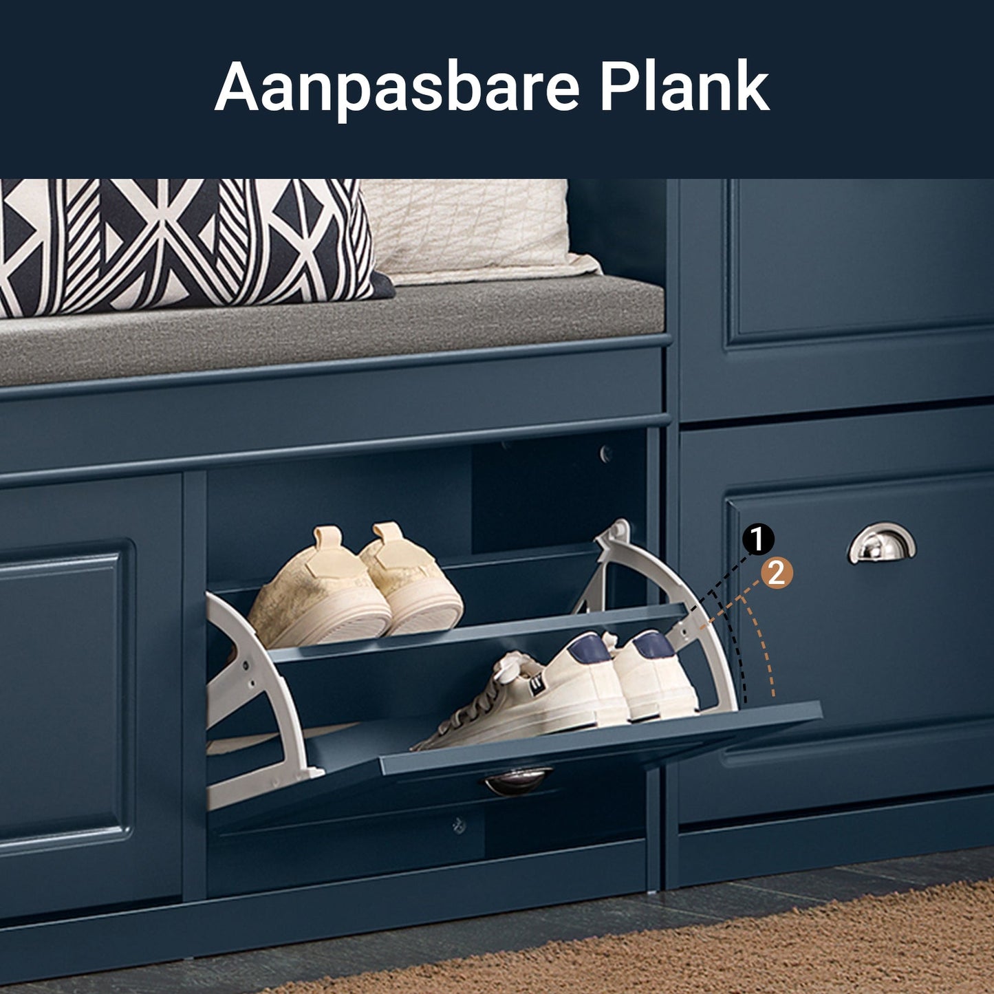 SoBuy Schoenenkast & Schoenenbank Hal – 2 Kleppen – Met Verwijderbaar Kussen – Smalle Hal – Gelakt Hout – L104 x D24 x H51 cm – Blauw