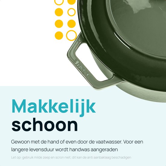 MOA Gietijzeren Braadpan - 7,2L - Voor Alle Warmtebronnen incl. Inductie - Met Deksel - Ø 30cm - Anti-Aanbaklaag - Groen