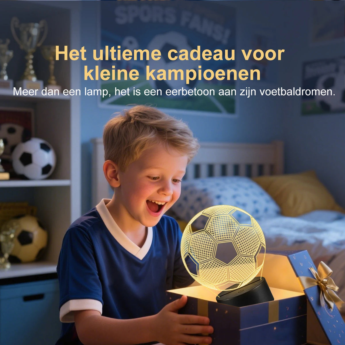 VIVREAL 3D LED Voetbal Nachtlampje - 15 x 17,5 cm - 16 Kleuren, Afstandsbediening, Touch