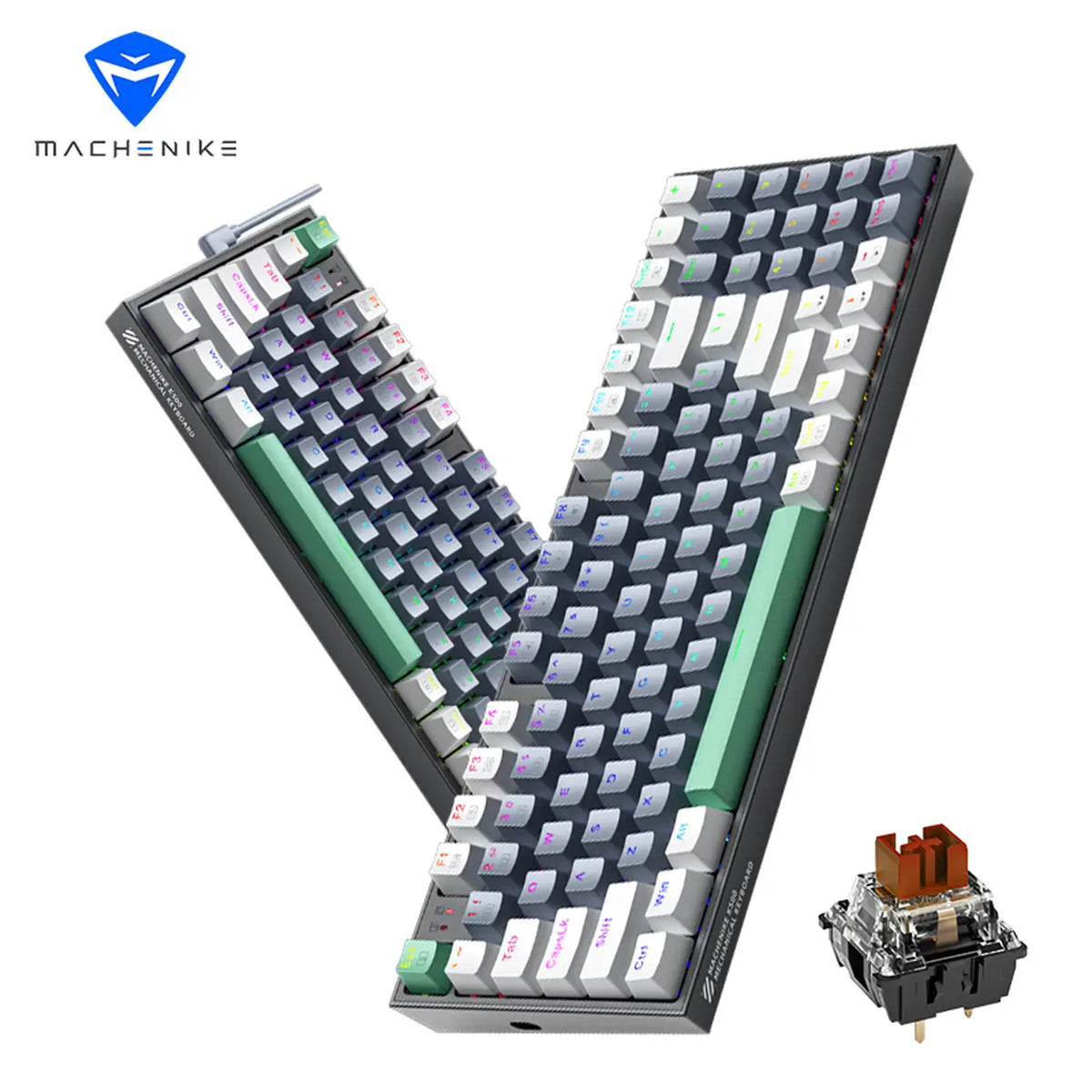 Machenike K500-B94 90% Mechanical Wired Keyboard, QWERTY US layout, Brown Switch RGB Gray