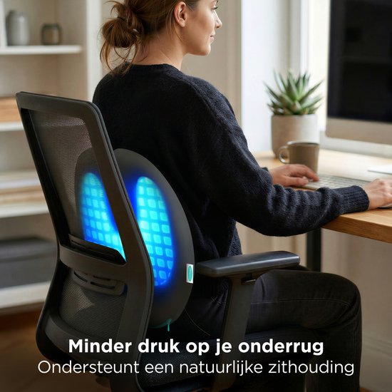 CozySense® Rugsteun - Verstelbaar Rugkussen Onderrug - Lendekussen voor Auto, Bureaustoel, Bed & Bank - Ergonomisch - Met Coolgel - Medium Hardheid - Wasbare Hoes