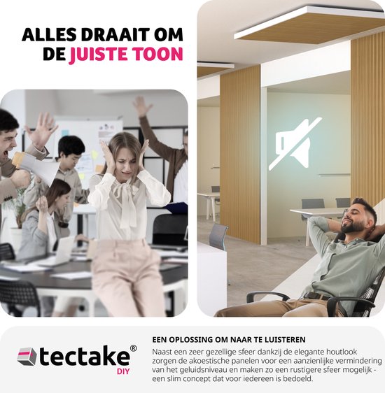 tectake® - Set van 2 akoestische panelen Sonic Wall - licht eiken - Geluidsabsorberend paneel - Geluidsdemping - div kleuren - afm. per paneel (LxBxH): ca. 120x60x2,1cm