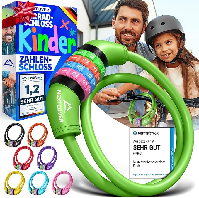 NEXTCOVER® Kinderfietsslot - 4-cijferige code - Scooterslot Extra robuust & veilig - Groen