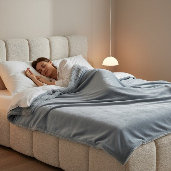 STAUS&BACH Elektrische deken XXL - 2 persoons bovendeken - Dubbelzijdig Fleece Sherpa Warmtedeken - Grijs blauw - 180x130 cm PowerNap