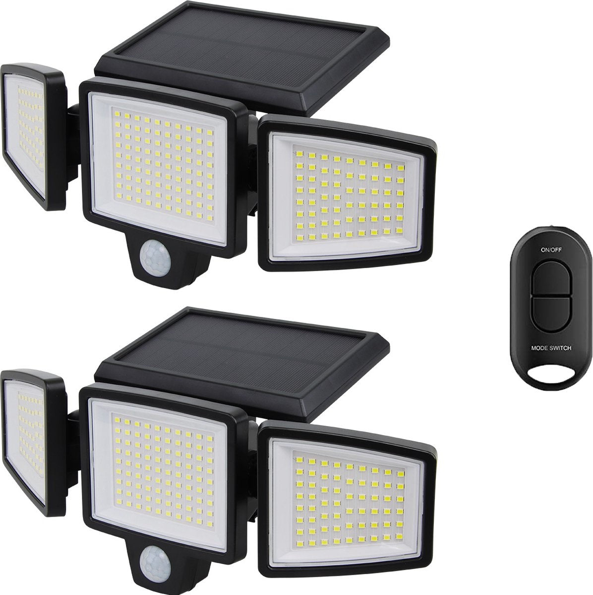 Auronic Solar Buitenlamp met Bewegingssensor - Wandlamp met Sensor - Zonne-energie - 210 LED's - IP65 - 2 Stuks - Zwart
