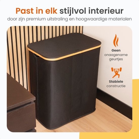 Goliving Wassorteerder 3 Vakken - 150L - Opvouwbare Wasmand Met Deksel - 3 Uitneembare Zakken Met Kleurlabels - 57 x 37 x 66 cm - Zwart