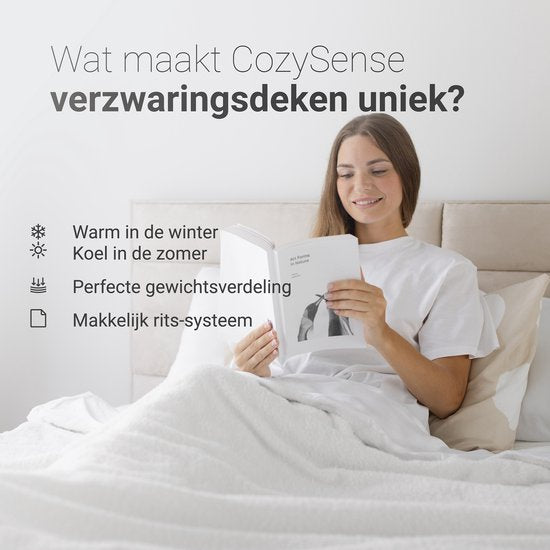 CozySense® Verzwaringsdeken 9 kg - Weighted Blanket - Zwaartedeken met GLASS-Flow® Drukverdeling - Inclusief Wasbare Hoes - 140x200 cm - Wit