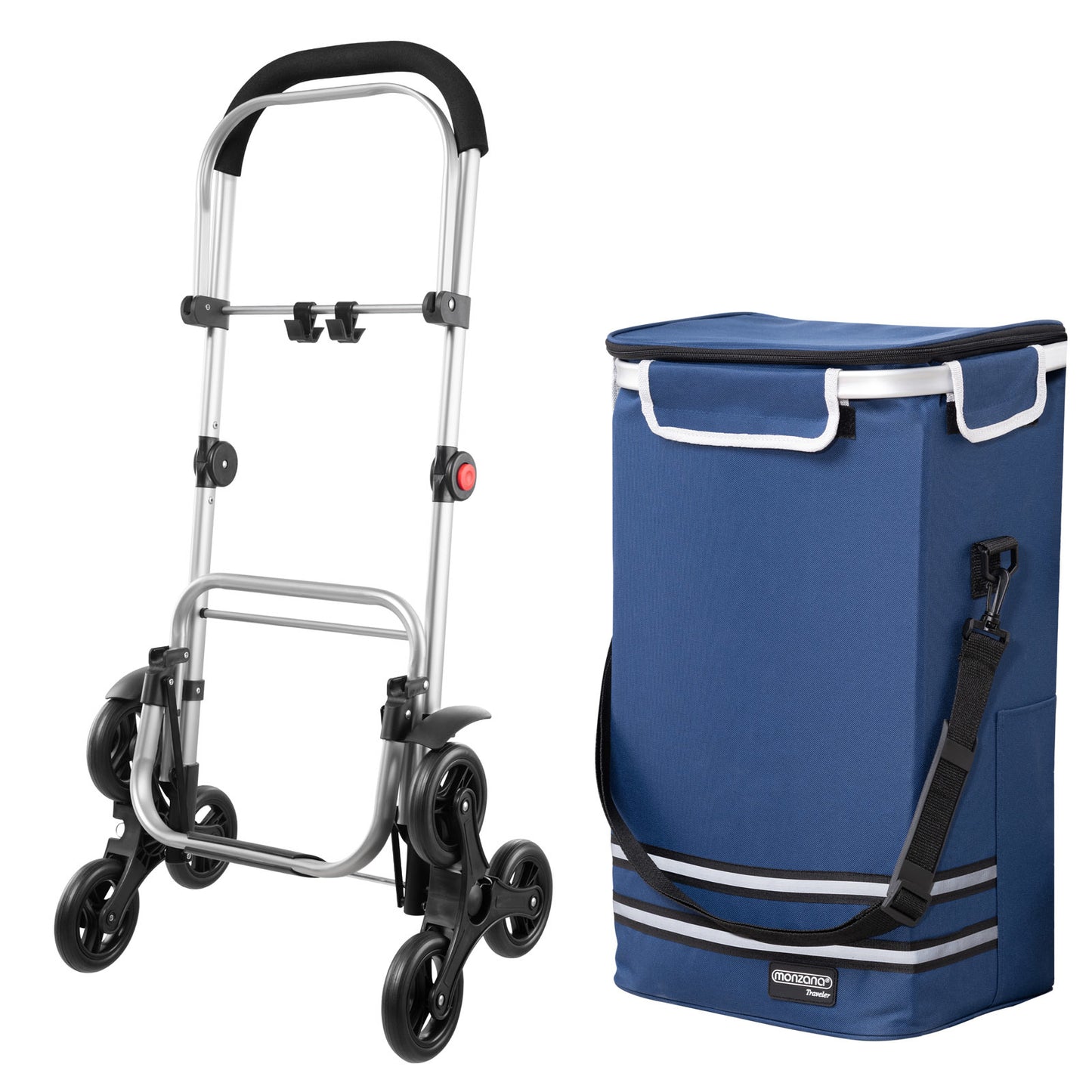Monzana 2in1 Boodschappentrolley 30kg Inklapbaar Afneembare Tas 6 wielen Blauw