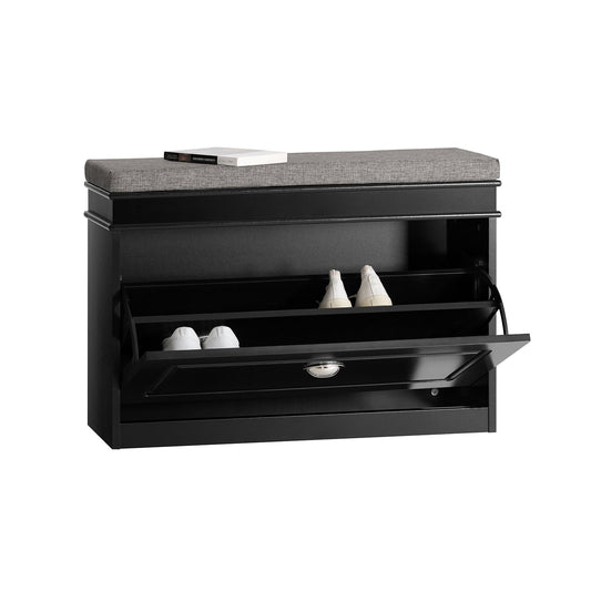 SoBuy Schoenenkast met gestoffeerde zitting - MDF - Max. 150 kg - 75 x 24 x 51 cm - Zwart/ Grijs