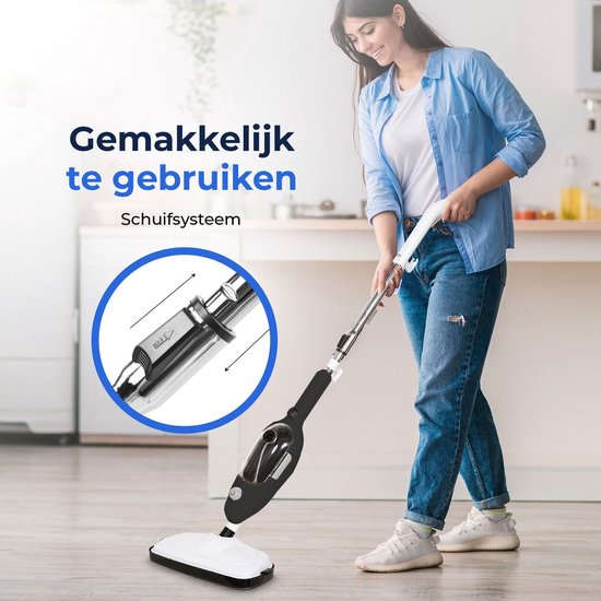 Stoomreiniger 2 in 1 - Handstomer - Vlekkenreiniger - Met 8 Opzetstukken en 2 Microvezeldoeken - Bank, Vloer, Badkamer en Tapijt Reinigen - Zwart