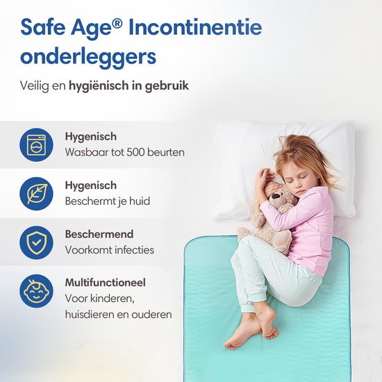 Safe LifeWasbare incontinentie onderleggers voor volwassenen - Huisdieren en kinderen - matrasbeschermer - Medium - Blauw/Groen