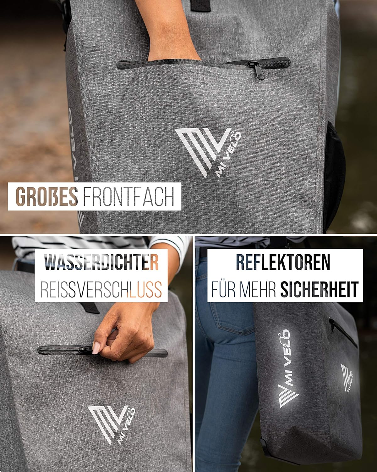 MIVELO Fietstas – Waterdicht – 25L – Met Laptopvak & Schouderriem – Grijs