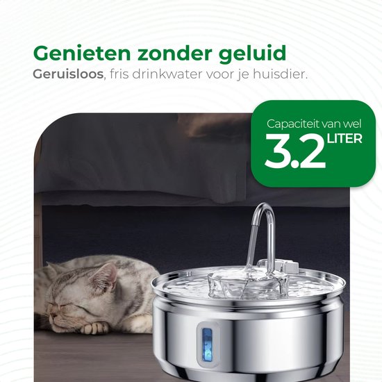 Selectedpets Drinkfontein kat RVS - Kattenfontein - Inclusief filter - 3.2L inhoud
