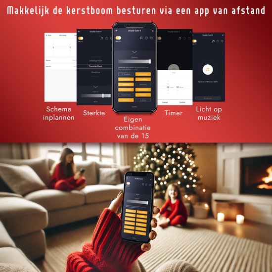 PristinePine Nordic Forest Fir - Volle Kerstboom met LED-verlichting (917 takken) - Kunstkerstboom inclusief opbergtas en handschoenen - 280 Gekleurde en Warm witte lampjes - Bediening via app - 180 cm