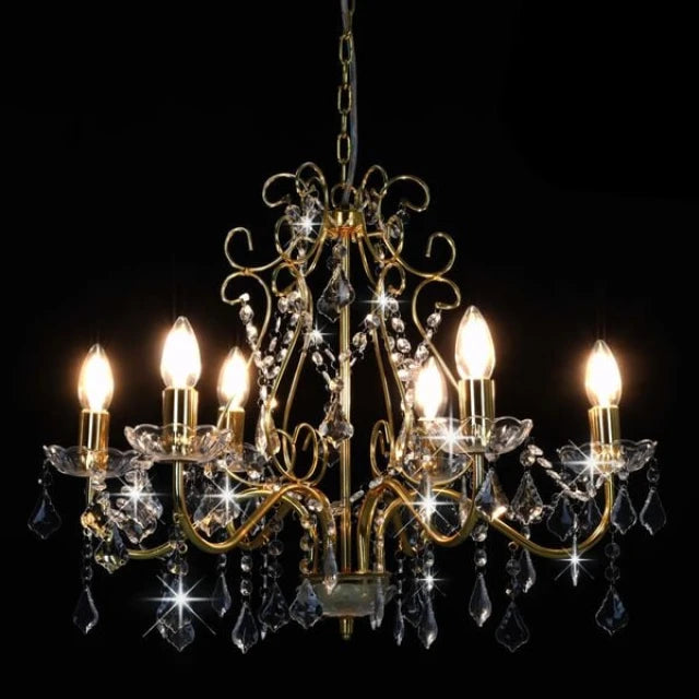 vidaXL Kristallen Kroonluchter Rond Goud - 6 Lichtpunten E14 - Ø60 x H44 cm