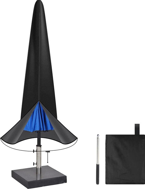 Volcan Parasolhoes voor Staande Parasol - Waterdicht - Oxford 420D - Met Rits, Trekkoord, Stok en Opberghoes - Zwart