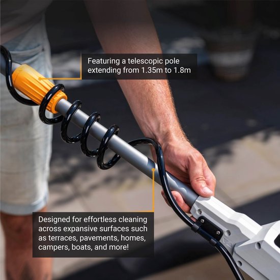 Batavia Accu 18V Twin Brush telescopische reinigingsborstel - Excl. Accu en Oplader - Schrobborstel met telescopische steel - Ergonomisch, waterdicht, verstelbare borstelkop voor moeiteloos reinigen van daken, zonnepanelen en zwembad - Maxxpack