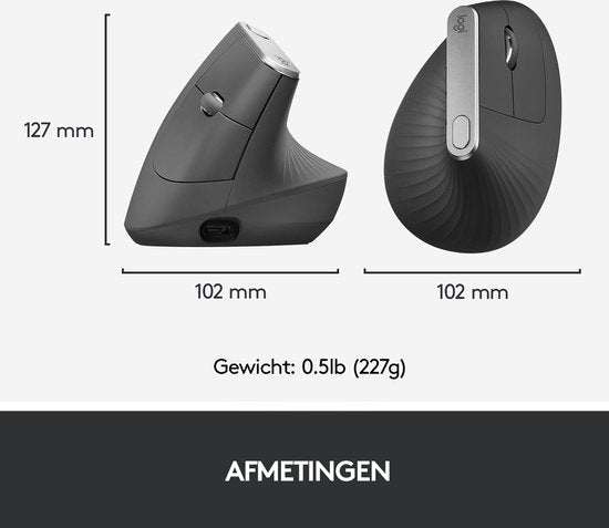 Logitech MX Vertical - Draadloze Ergonomische Muis - Grijs