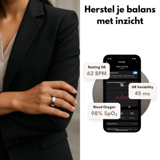 Focus® S1 Smart Ring – Zilver Maat 9 – Hartslag & Slaap Monitor – IP68 Waterdicht – Wearable