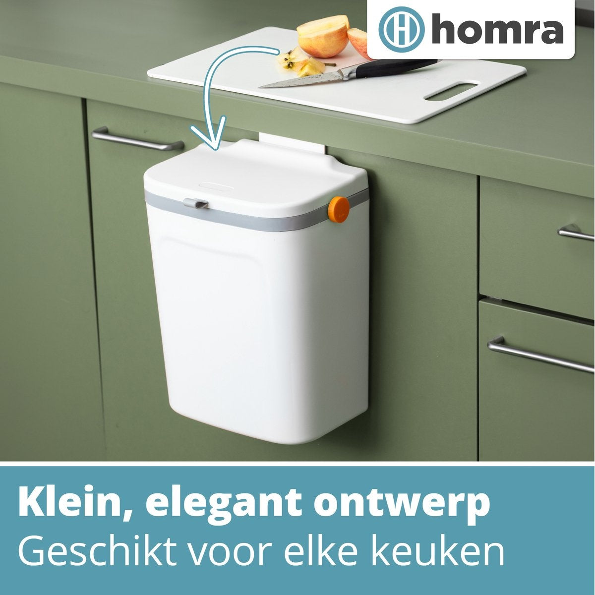 Homra GFT Afvalbakje 9L - Aanrecht Afvalbakje met Deksel - Ophang Prullenbak met Losse Binnenemmer - Compostbakje 9 Liter voor Groenten en Fruit - Mini - Wit - Makkelijk op te hangen