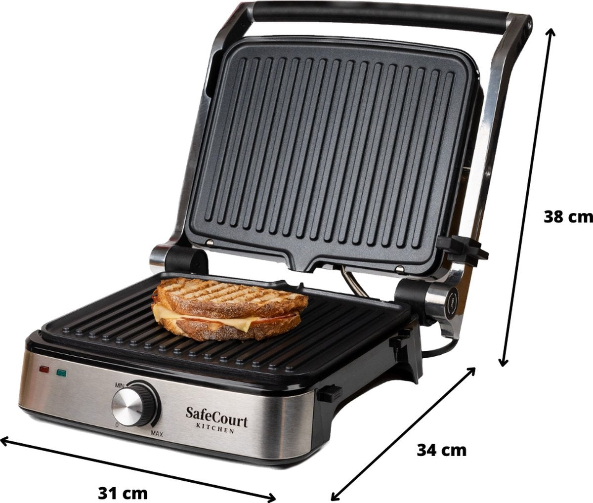 Safecourt Kitchen Contactgrill - CG200 - Compact - Uitneembare Platen - PFAS-vrij - Zilver