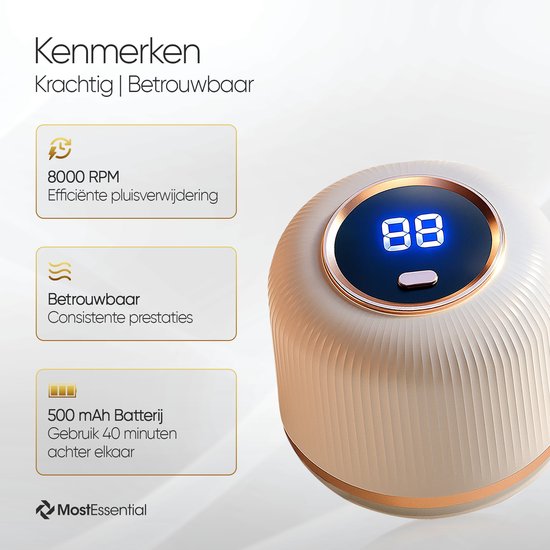 MostEssential Premium Elektrische Pluizenverwijderaar LR06 – Pluizentondeuse - USB-C Snellaadfunctie - Draadloos - Classic Edition