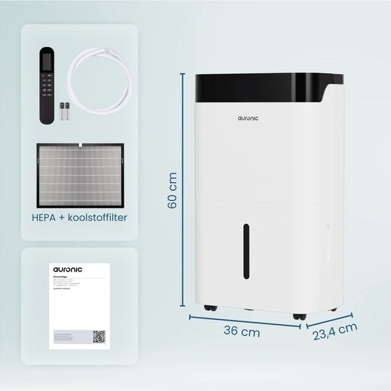 Auronic Luchtontvochtiger en Luchtreiniger - Better Plus Series - Ontvochtigt 12L per dag - 5L Waterreservoir - Slaapkamer, Badkamer, Woonkamer en Kantoor - Vochtvreter voor in Huis - Wit